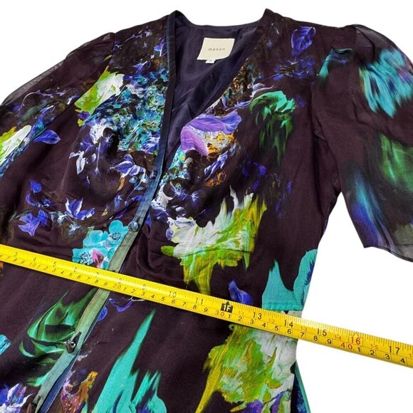 Mason by Michelle Mason Silk Floral Maxi Dress Sz.S Purple Button Front Event - Picture 8 of 14
